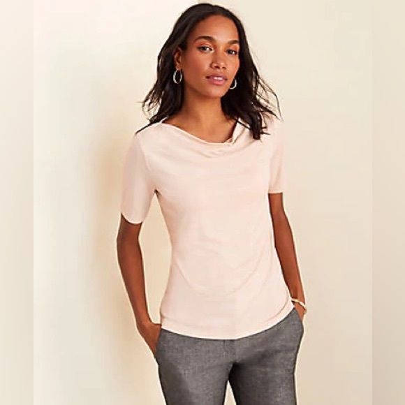Ann Taylor Tops - NWT Ann Taylor Matte Jersey Cowl Neck Top Blush Pink L Large